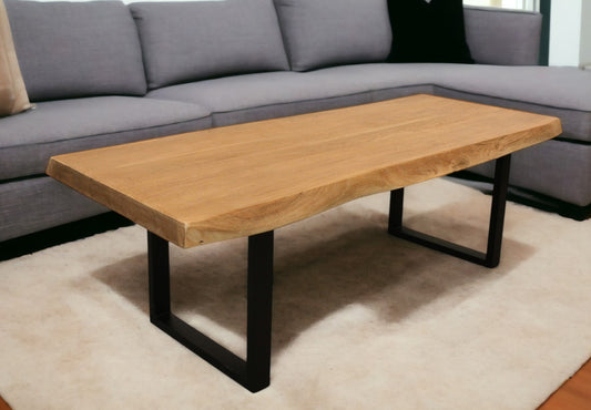 70" Natural And Black Solid Wood And Iron Live Edge Coffee Table-0