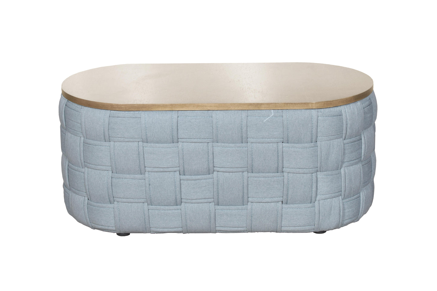 41" Natural and Blue Wood And Woven Fabric Oval Coffee Table-2