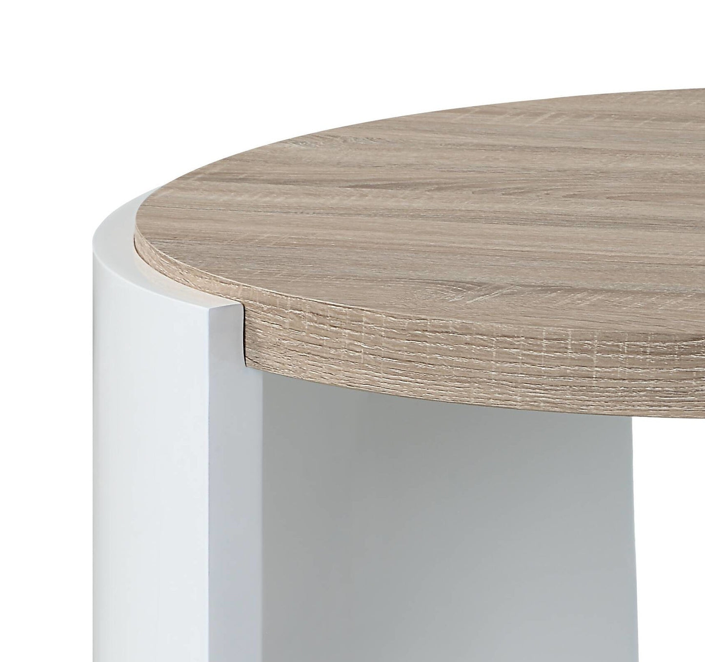 33" Oak and White Wood Round Partial Frame Coffee Table-5