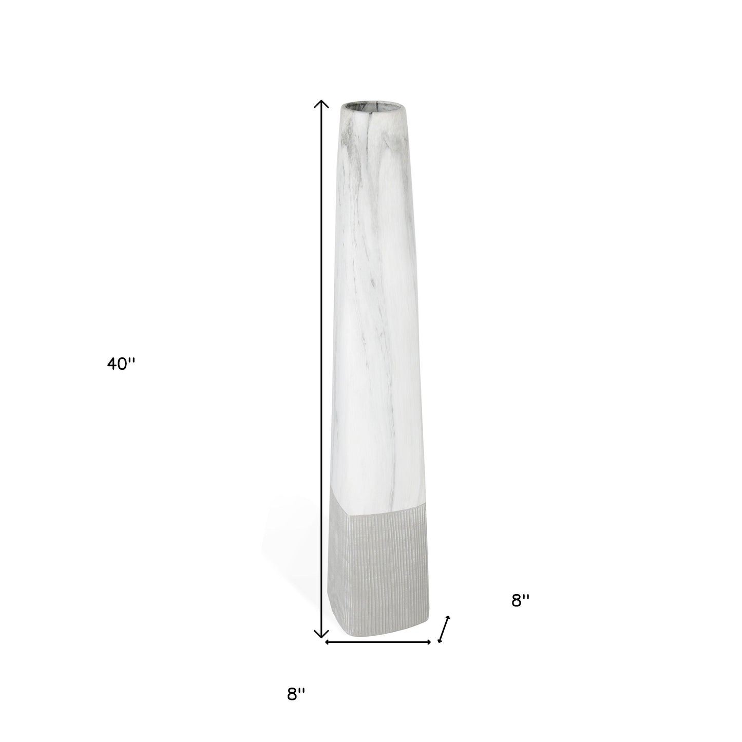 40" White Faux Marble Tapered Ceramic Floor Vase-6