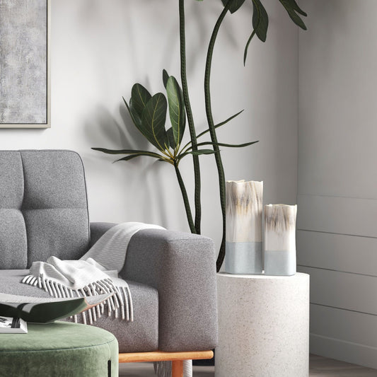 12" Brown Light Blue And Off White Color Block Square Ceramic Table Vase-8