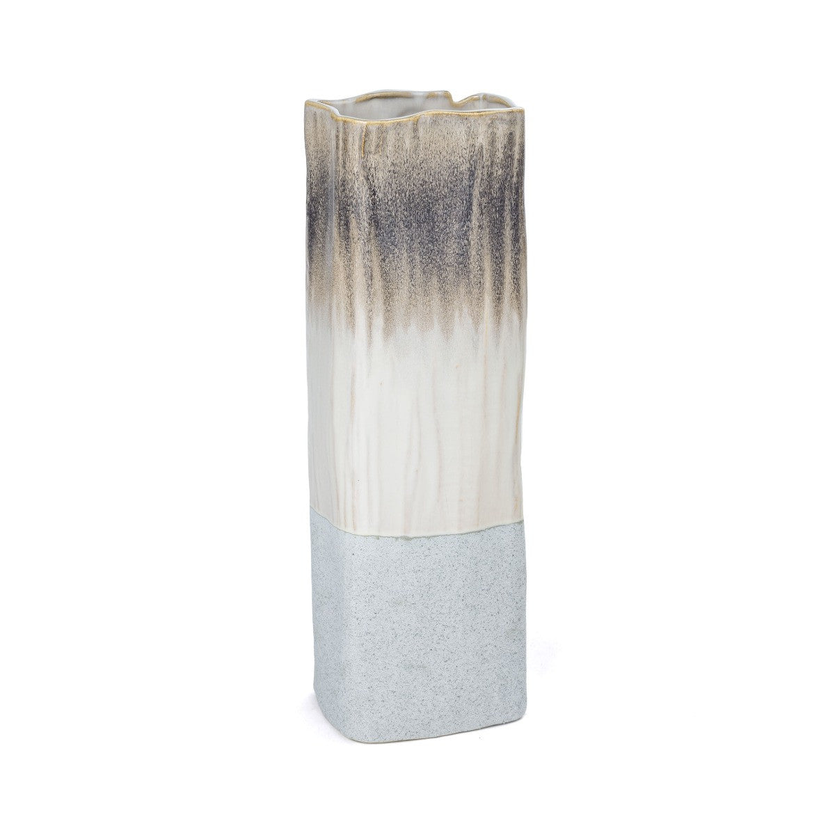 16" Brown Light Blue And Off White Color Block Square Ceramic Table Vase-1