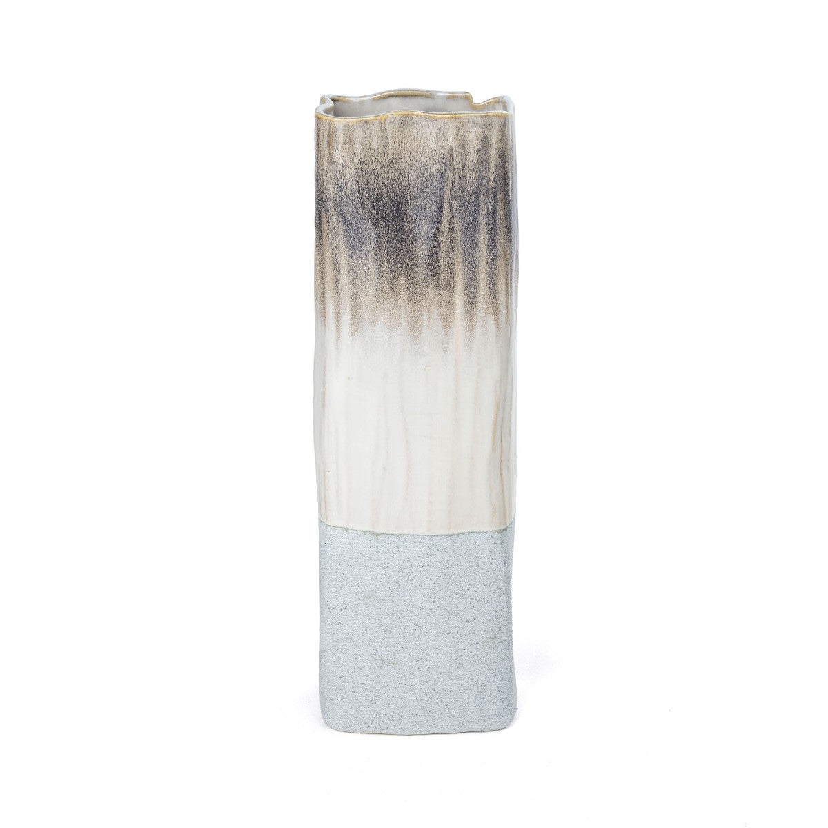 16" Brown Light Blue And Off White Color Block Square Ceramic Table Vase-2