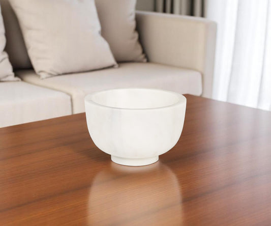 7" White Marble Round Decorative Bowl-0