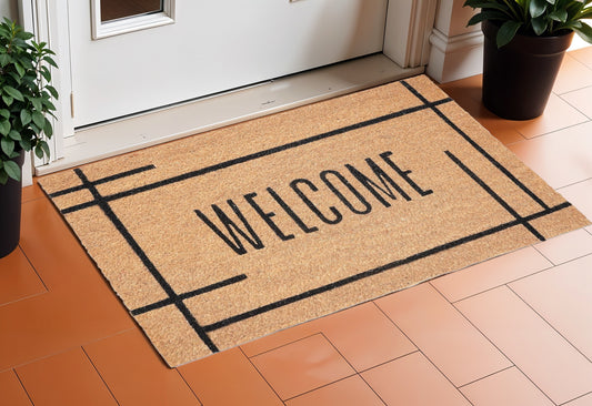 17" X 29" Natural And Black Welcome Outdoor Coir Door Mat-0