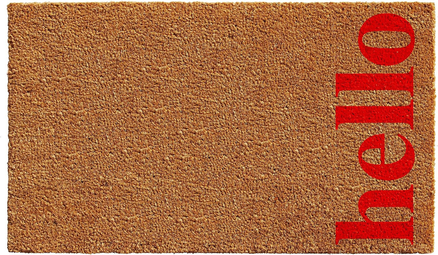 17" X 29" Natural And Red Hello Outdoor Coir Door Mat-1