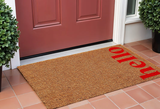 17" X 29" Natural And Red Hello Outdoor Coir Door Mat-0