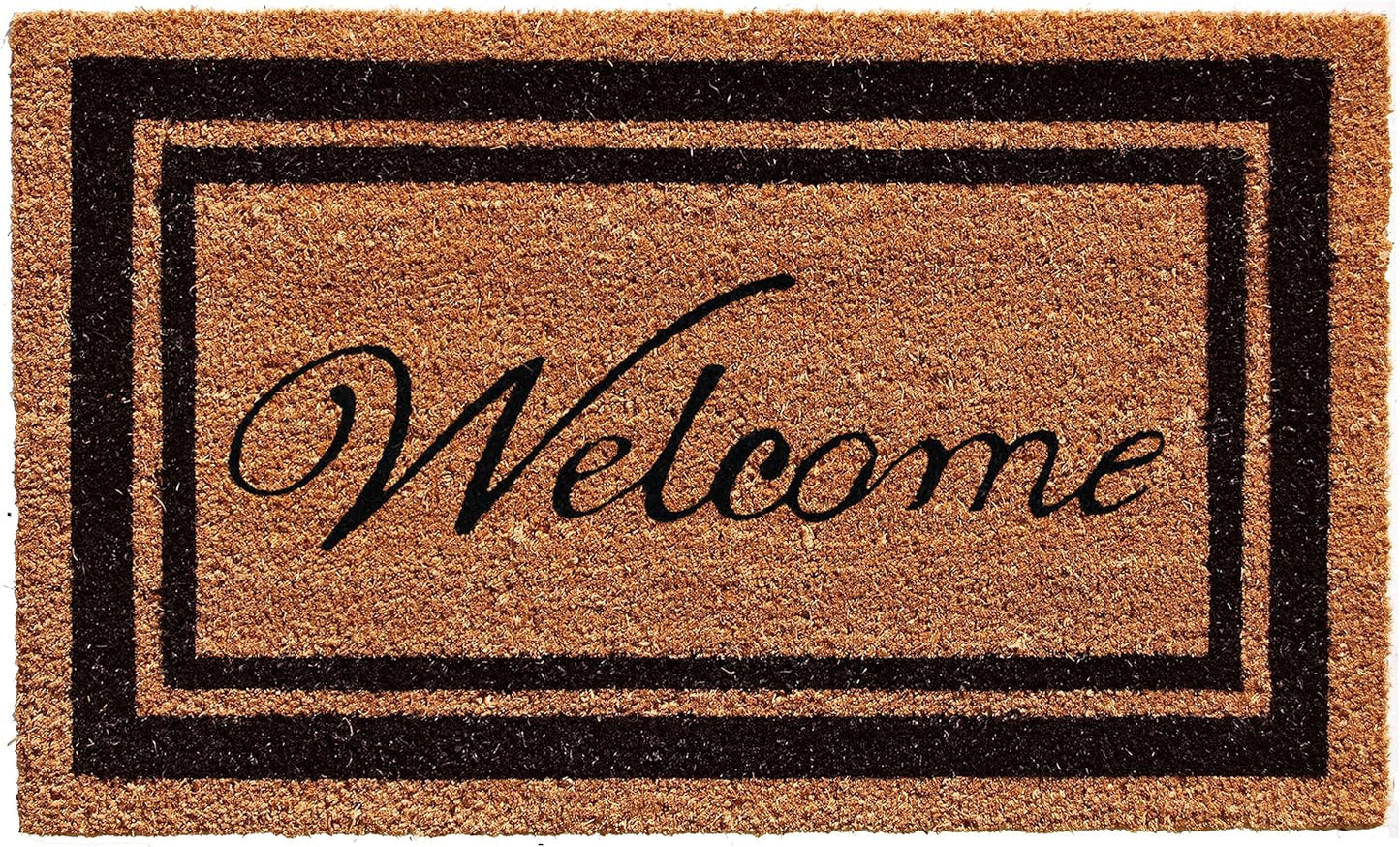 18" X 30" Natural And Black Striped Border Welcome Outdoor Coir Door Mat-2