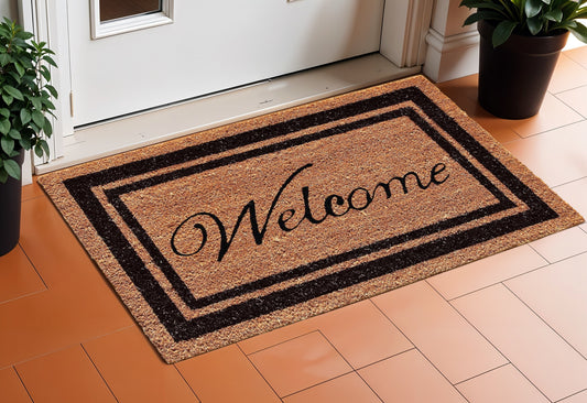 18" X 30" Natural And Black Striped Border Welcome Outdoor Coir Door Mat-0