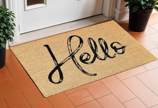 24" X 36" Natural And Black Hello Distressed Outdoor Coir Door Mat-0