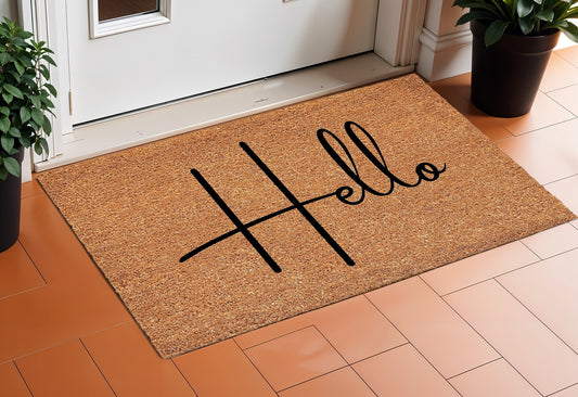 24" X 36" Natural And Black Mod Hello Outdoor Coir Door Mat-0