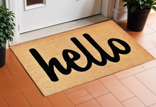 24" X 36" Natural And Black Bold Hello Outdoor Coir Door Mat-0