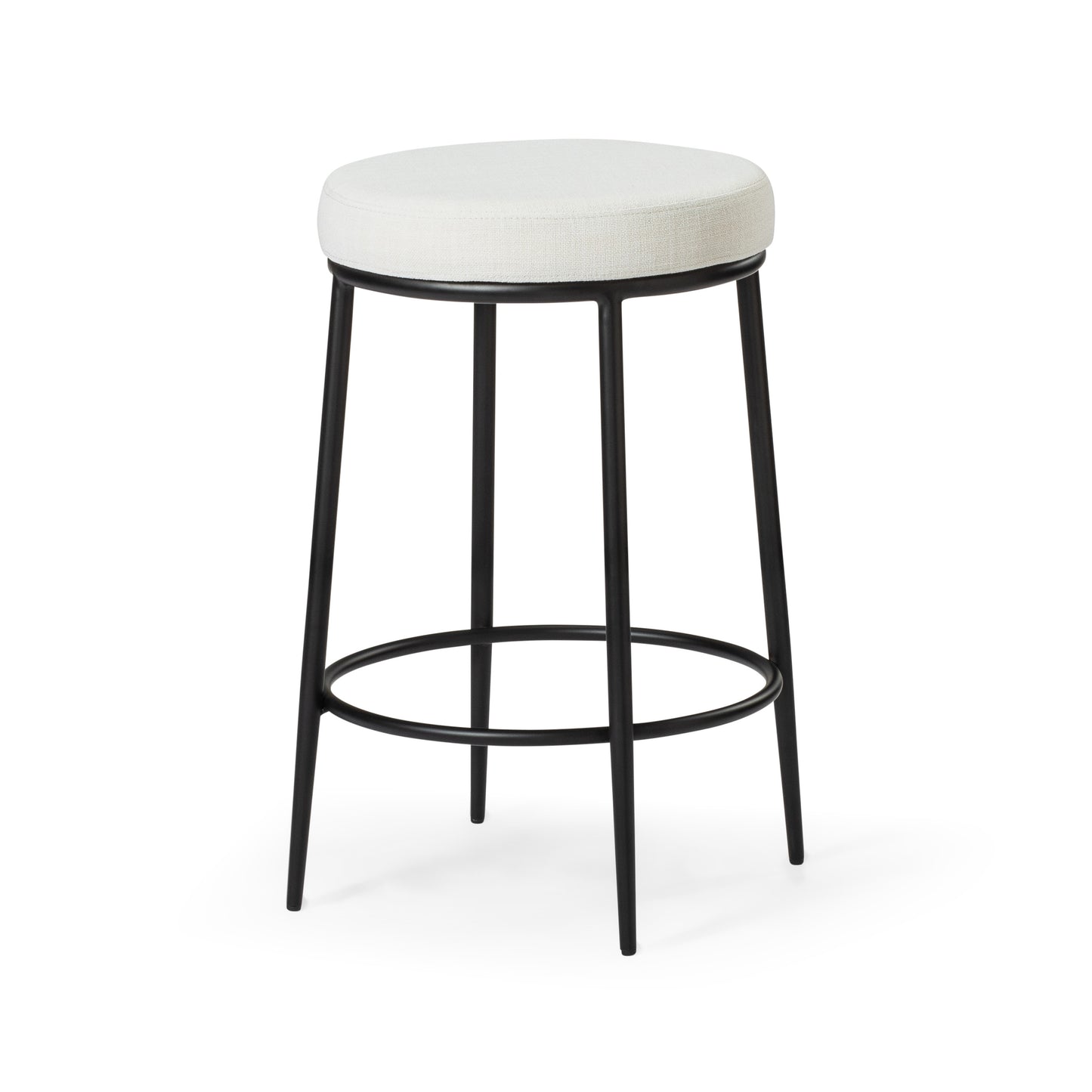 26" White and Black Fabric and Metal Backless Counter Height Bar Chair-1