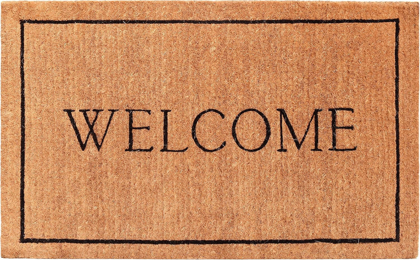 18" X 30" Natural And Black Coir Welcome Outdoor Door Mat-2