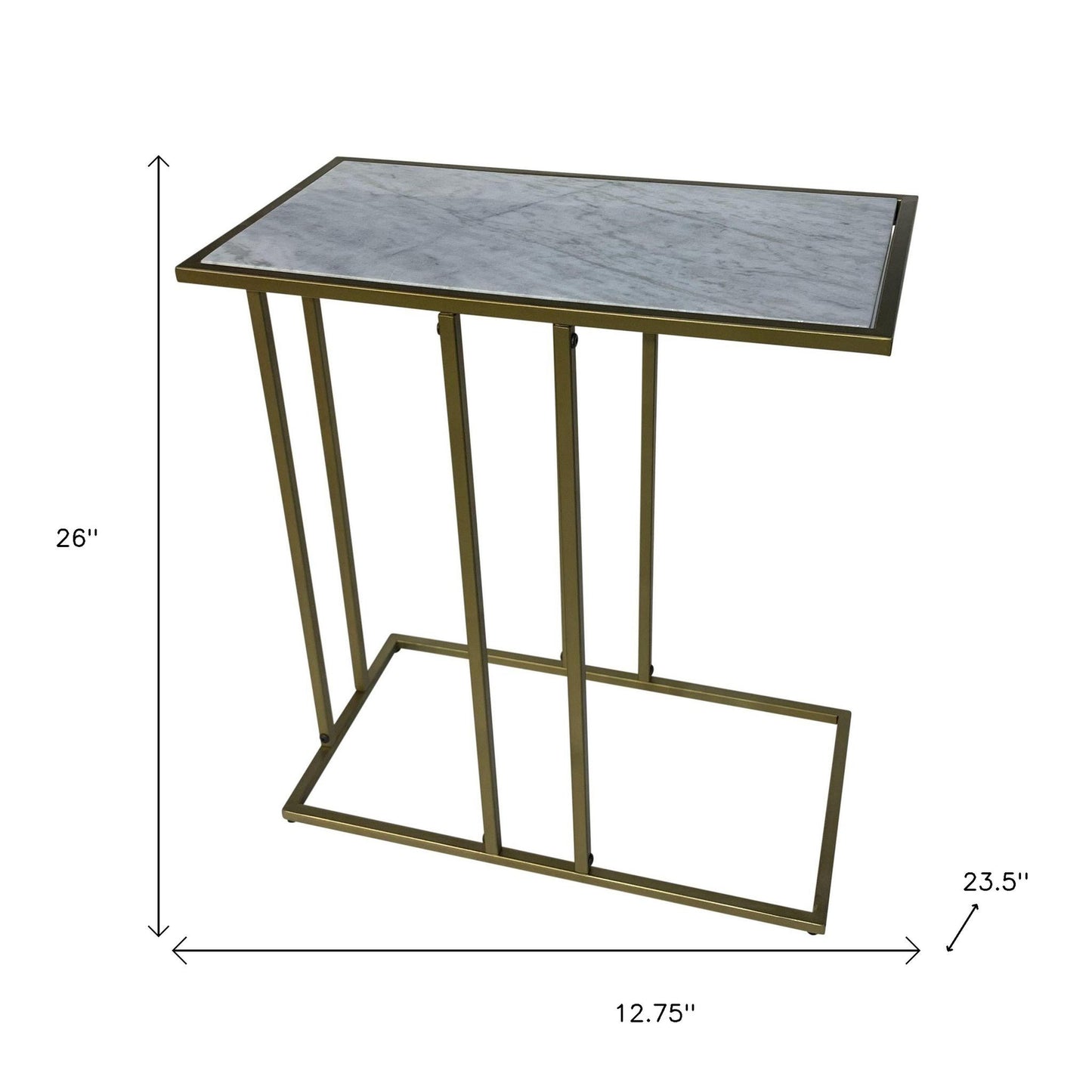26" White and Antiqued Gold Marble and Iron Frame End Table-6