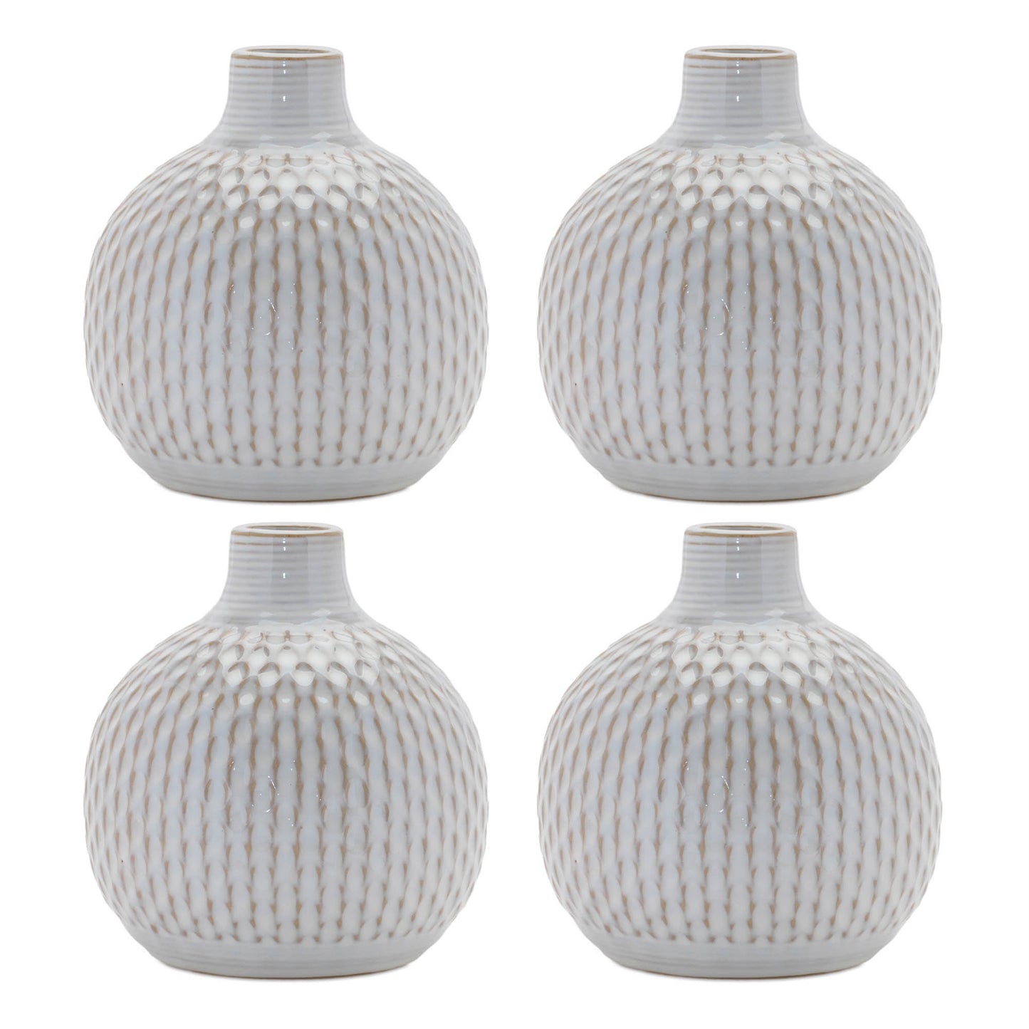 Set of Four Natural And Off White Ceramic Bud Vases With Sculptural Details-1