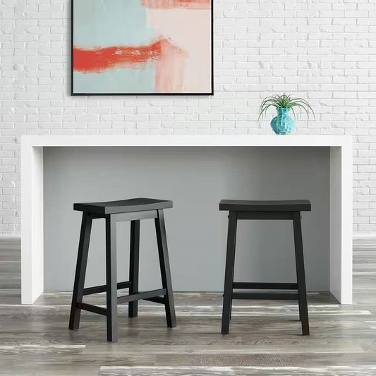 Set of 2 Farmhouse Counter Height Saddle Barstool in Charcoal Black Wood Finish-0