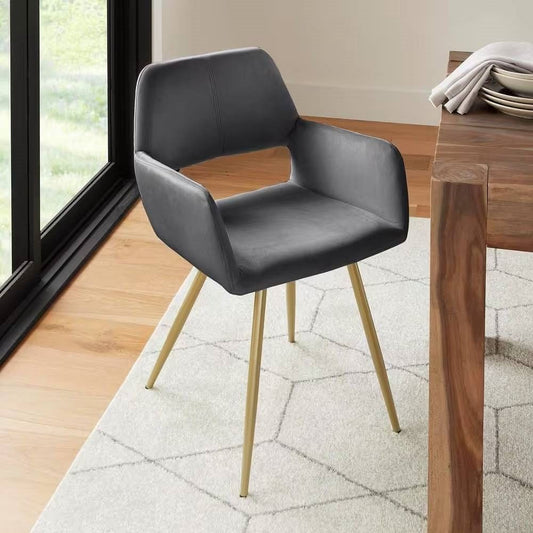 Set of 2 Modern Dark Grey Velvet Upholstered Dining Chair with Gold Metal Legs-1