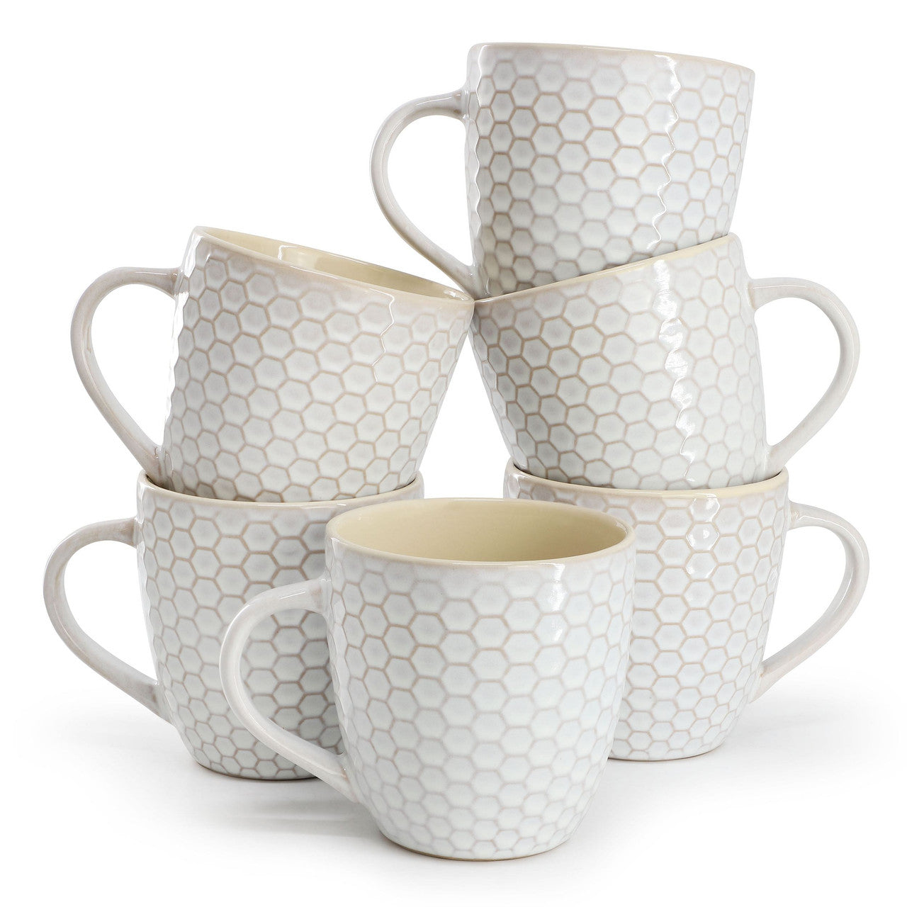 Elama Honeycomb 6 Piece 15 Ounce Mug Set in White-0