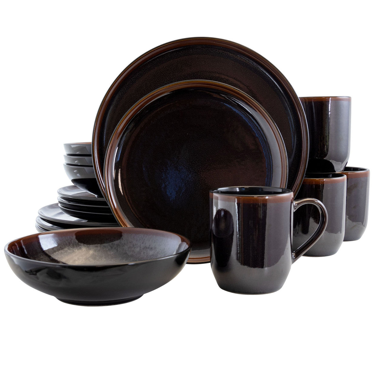 Elama Midnight Beach 16 Piece Dinnerware Set in Metallic Black-0