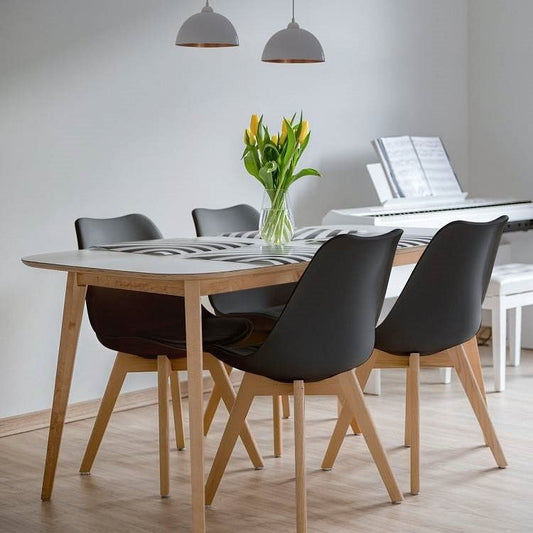 Set of 4 Modern Mid-Century Style Black PU Leather Dining Chairs with Wood Legs-0