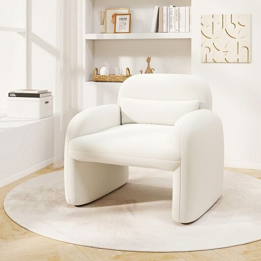 Modern Accent Chair with Waist Pillow and Armrests for Living Room Bedroom-Beige-0