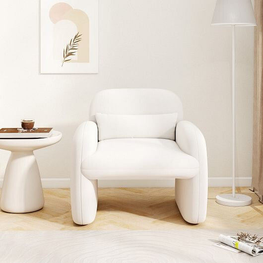 Modern Accent Chair with Waist Pillow and Armrests for Living Room Bedroom-Beige-1