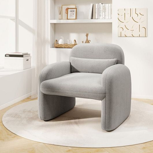 Modern Accent Chair with Waist Pillow and Armrests for Living Room Bedroom-Beige-5