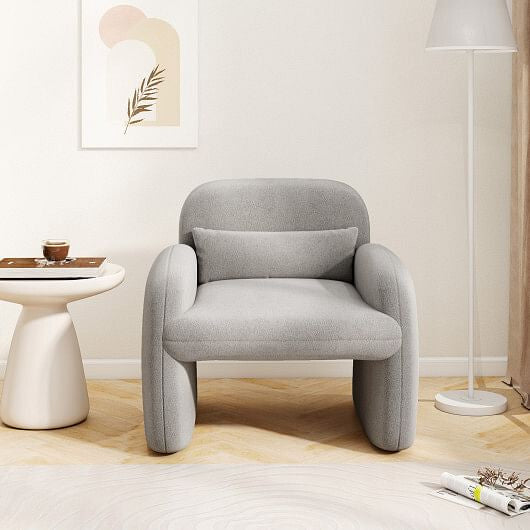 Modern Accent Chair with Waist Pillow and Armrests for Living Room Bedroom-Beige-6