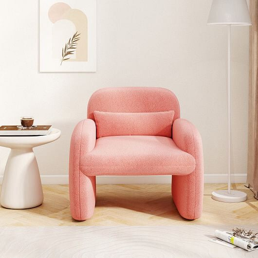 Modern Accent Chair with Waist Pillow and Armrests for Living Room Bedroom-Beige-11