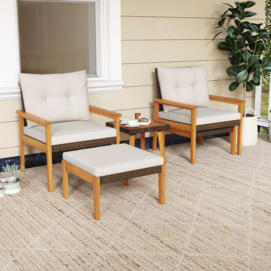 5 Piece Rattan Furniture Set with Square Coffee Table-White-1