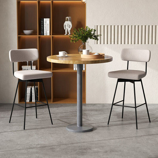 29 Inch Counter Height Upholstered Swivel Bar Stool Set of 2-beige-0
