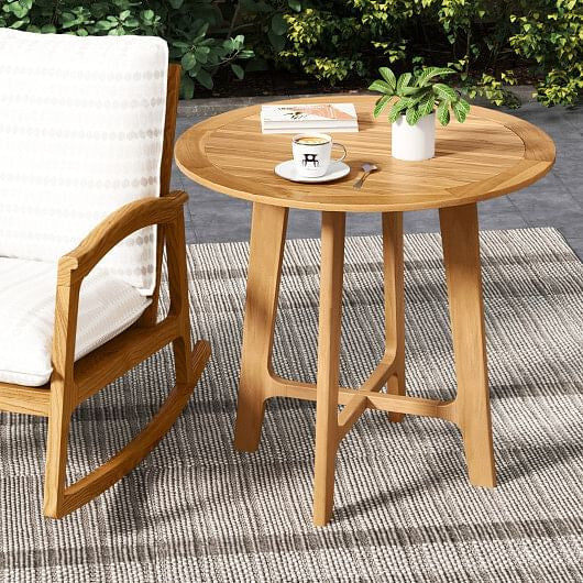 31.5 Inches Patio Dining Table with Slatted Tabletop and X-shaped Frame-0