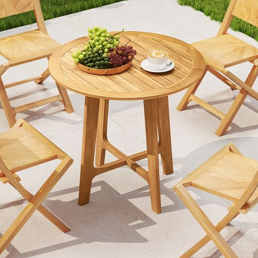 31.5 Inches Patio Dining Table with Slatted Tabletop and X-shaped Frame-3