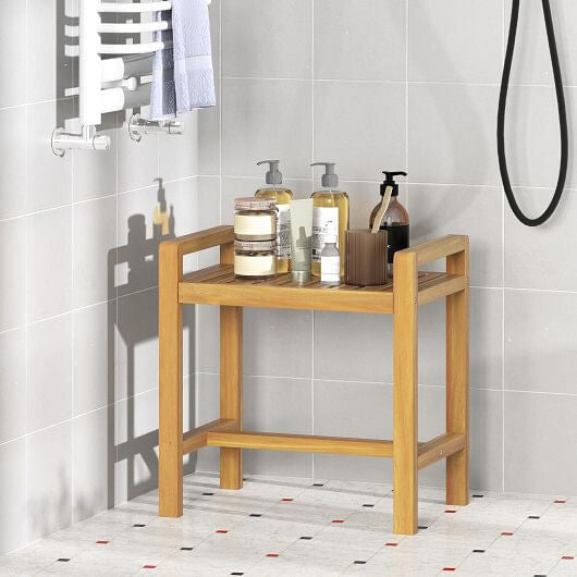 Teak Wood Shower Bench for Inside Shower Shaving Legs-1