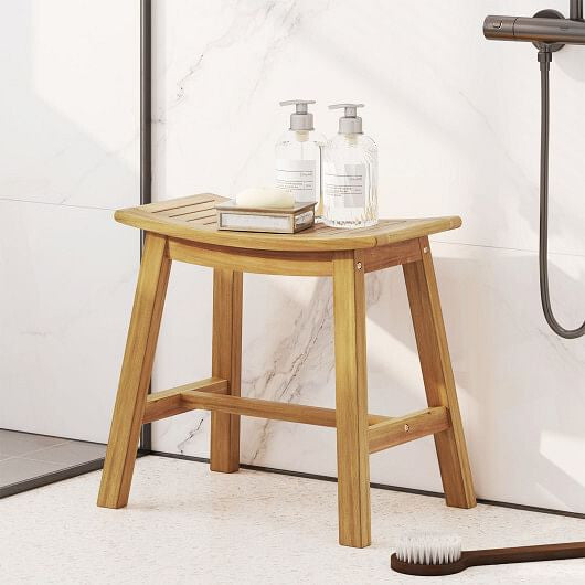 Teak Wood Shower Stool with Curved Seat for Inside Shower Spa-1