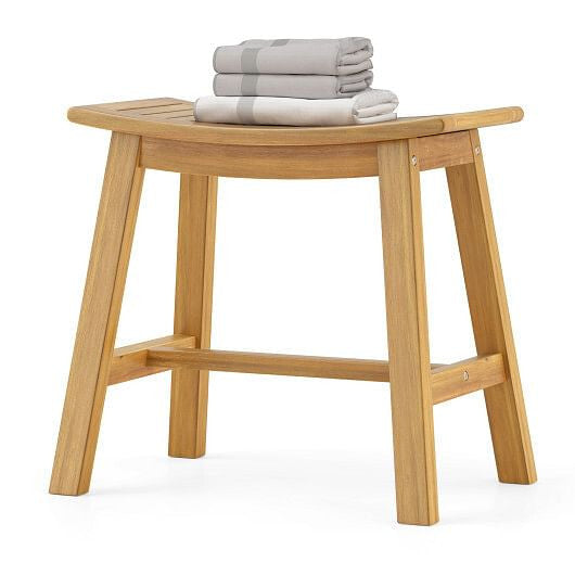 Teak Wood Shower Stool with Curved Seat for Inside Shower Spa-2