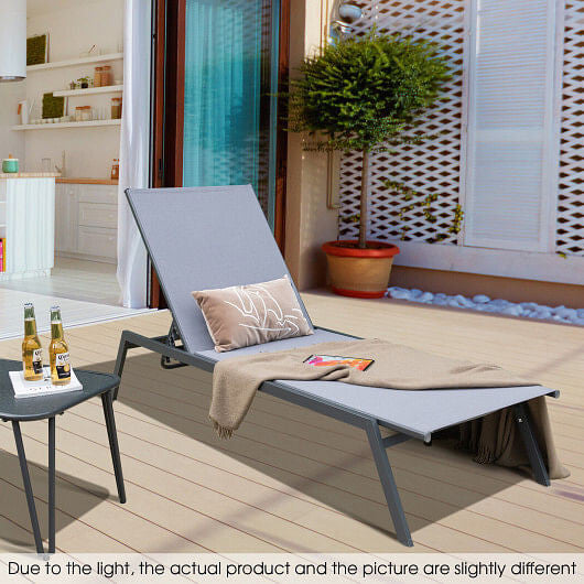 Outdoor Adjustable Chaise Lounge Chair with Lay Flat Position and Quick-Drying Fabric-1