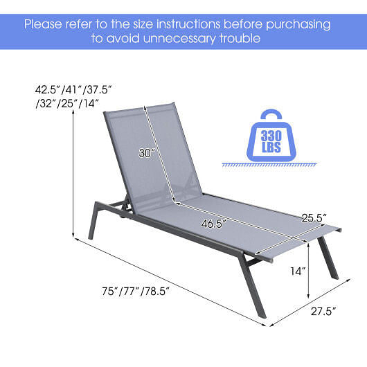 Outdoor Adjustable Chaise Lounge Chair with Lay Flat Position and Quick-Drying Fabric-4