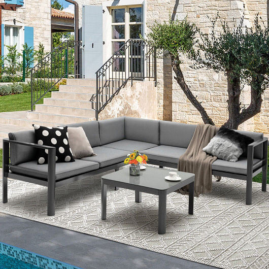 3 Pieces Aluminum Patio Furniture Set with 6-Level Adjustable Backrest-Gray-1