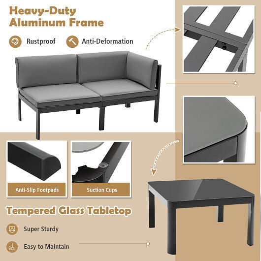 3 Pieces Aluminum Patio Furniture Set with 6-Level Adjustable Backrest-Gray-2