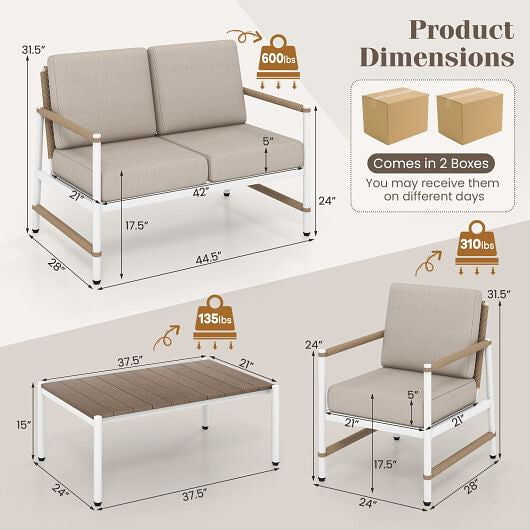 4 Pieces Patio Furniture Set with Thick Cushions and a Coffee Table-Gray-3