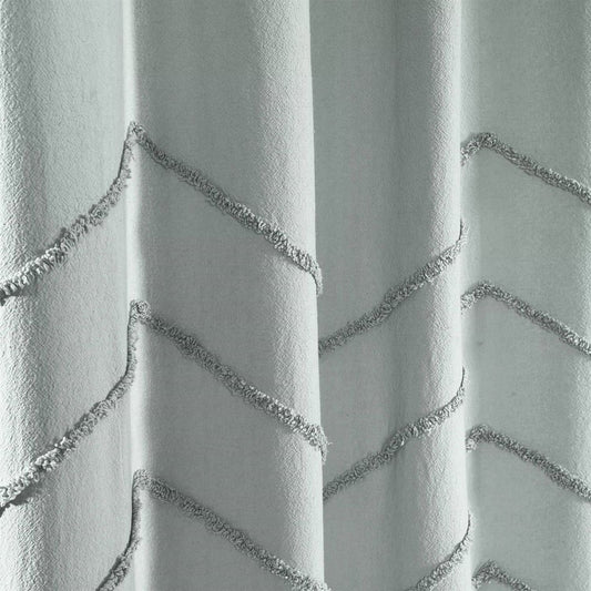 72-inch Pastel Blue Chenille Cotton Shower Curtain with Chevron Pattern-0