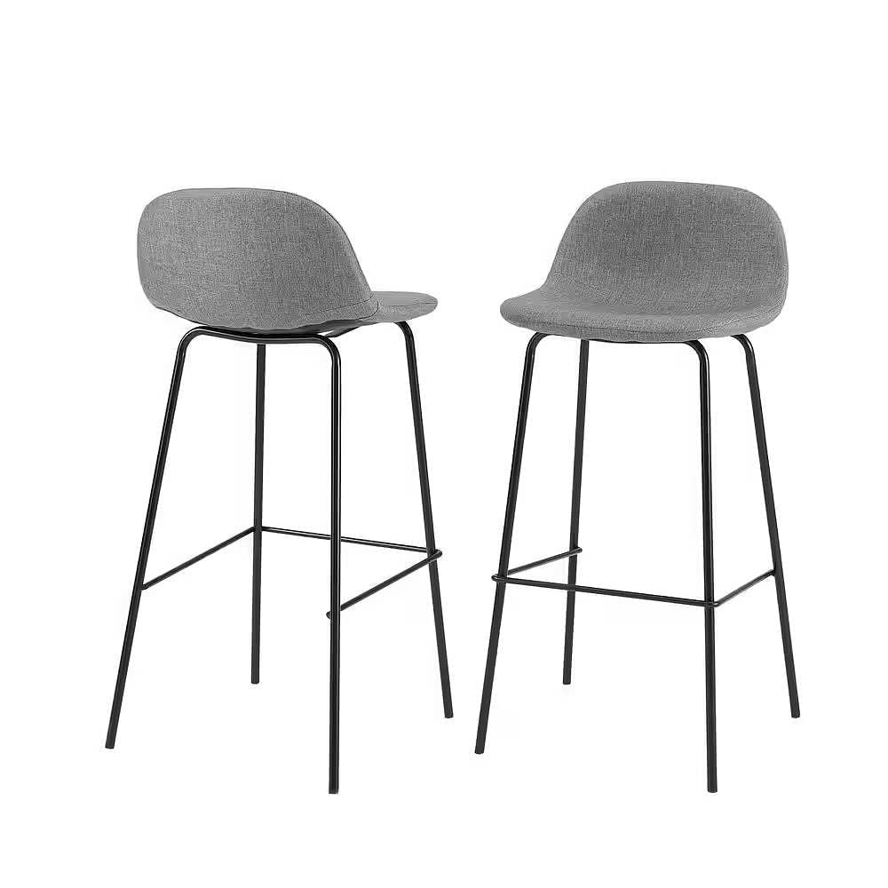 Set of 2 - Modern Low Back Barstool with Black Metal Frame and Grey Linen Seat-2