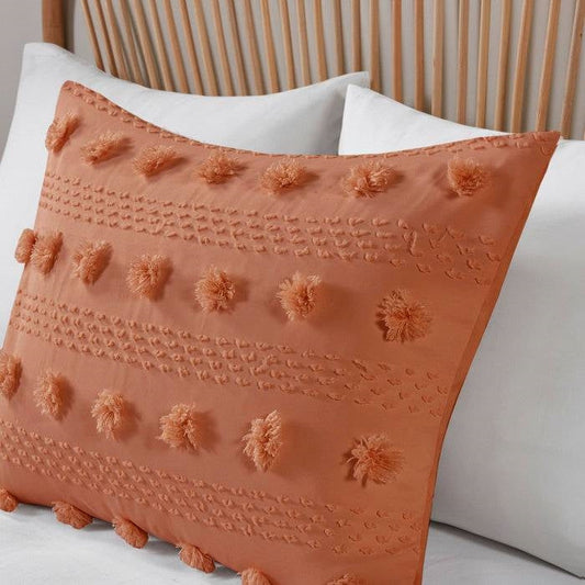 King / California King 3-Piece Rust Orange Pompom Microfiber Comforter Set-2