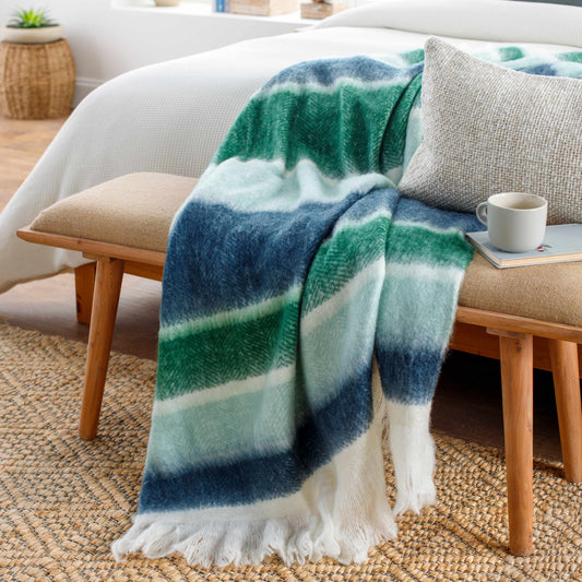 Blue Green White Fleece Throw Blanket-0