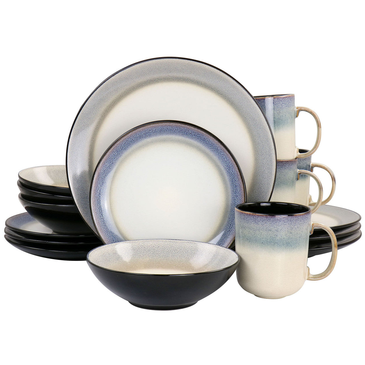 Gibson Elite Rings of Saturn 16 Piece Reactive Glaze Stoneware Dinnerware Set in Grey-0
