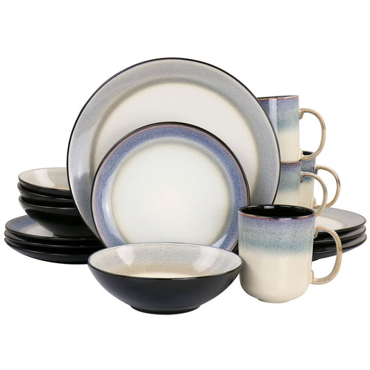Gibson Elite Rings of Saturn 16 Piece Reactive Glaze Stoneware Dinnerware Set in Grey-0