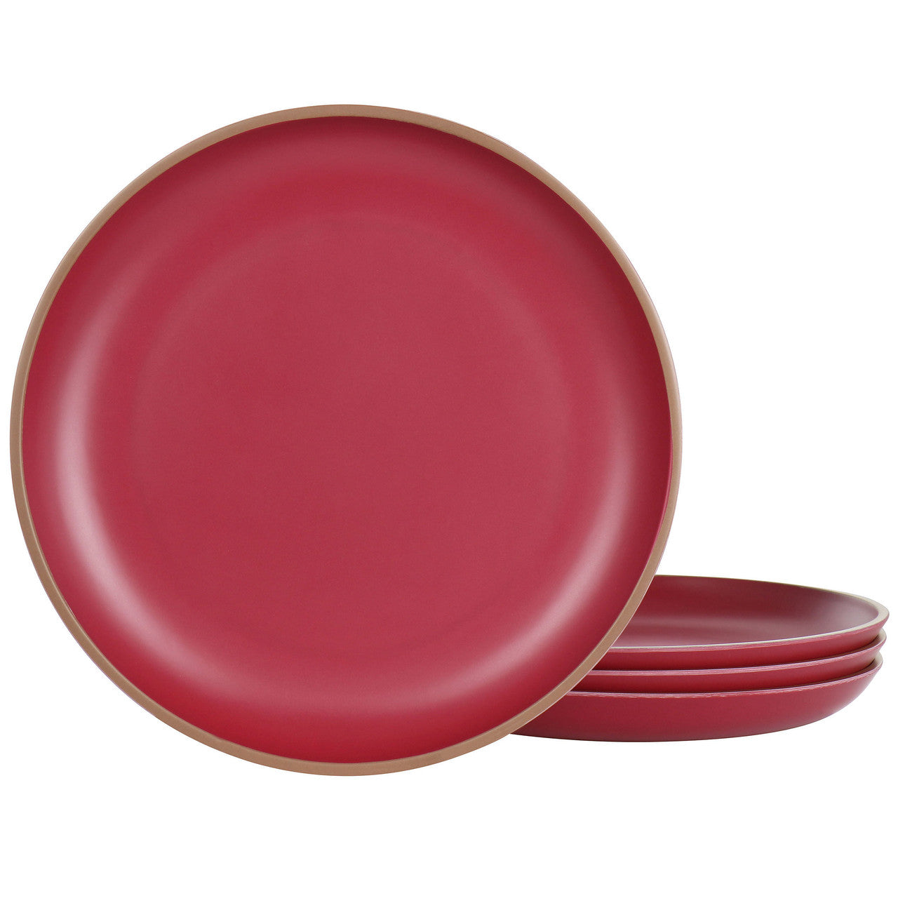 Gibson Home Rockabye 4 Piece Melamine Dinner Plate Set in Dark Pink-0