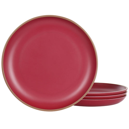Gibson Home Rockabye 4 Piece Melamine Dinner Plate Set in Dark Pink-0